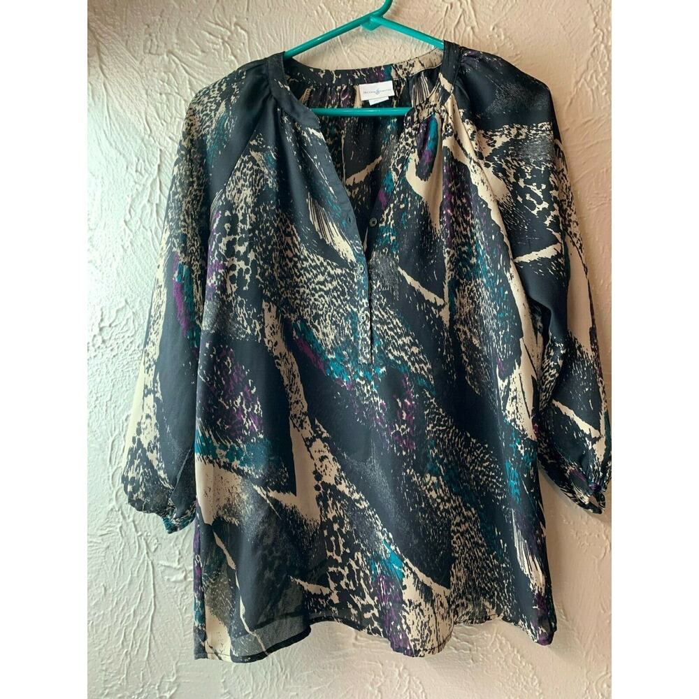 Jaclyn Smith‎ Women's Blouse Top Tunic Black Sheer Boho Peasant Popover Small